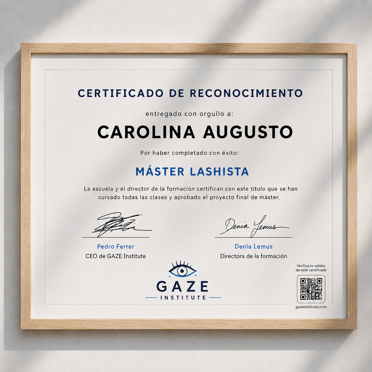 Certificado de acreditación de centro de Gaze Institute
